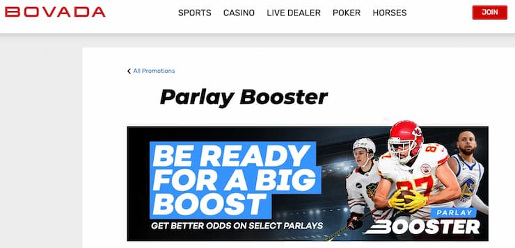 An image of the Bovada NE sportsbook parlay boost offer 